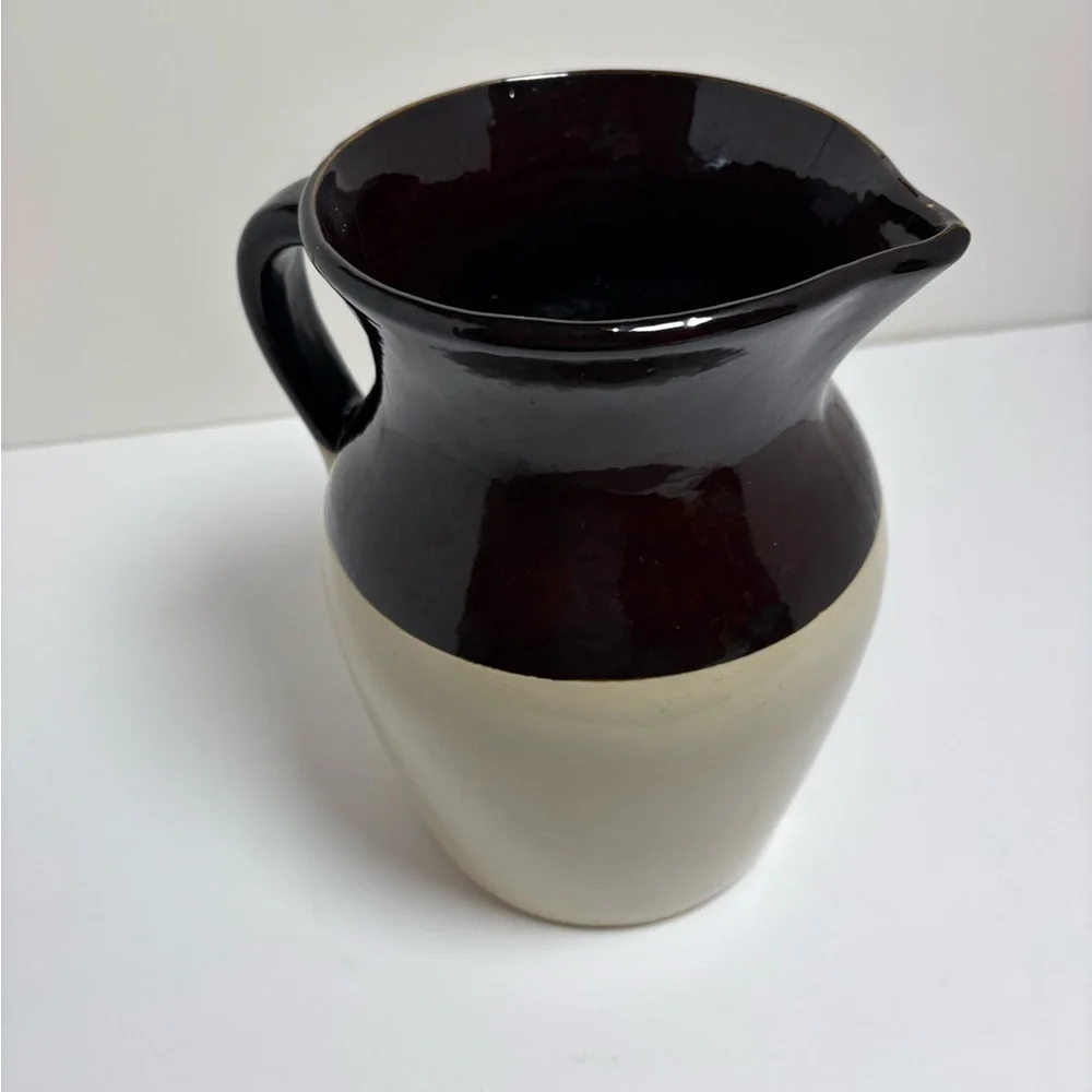 Vintage 1970s Two Tone Pottery Pitcher Made in USA